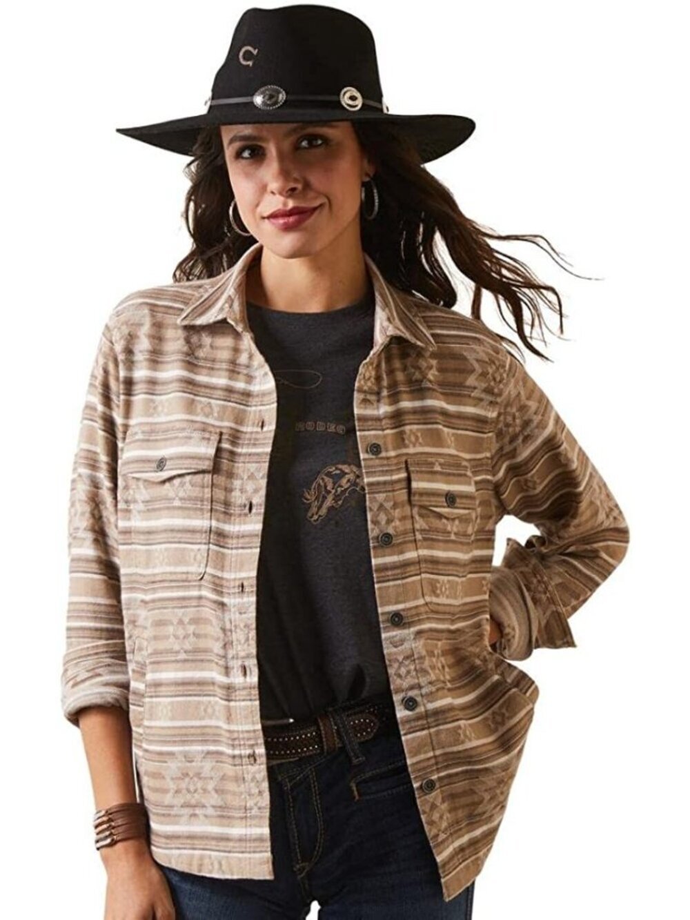 Ariat Real Women's XL Button Down Chore Shirt Jacket Shacket Dakota Jacquard